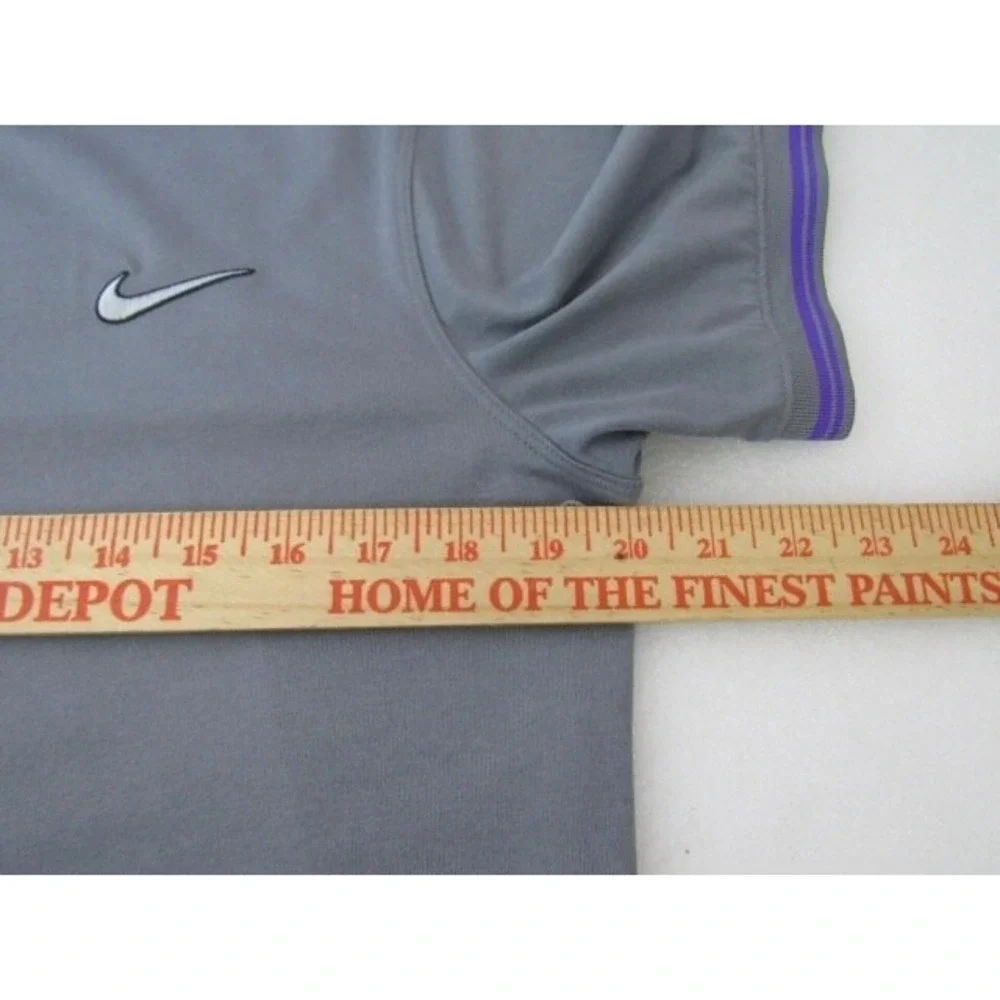 Nike Golf Dri-Fit Gray Purple Trim Air Hole Short Sleeve Polo Mens Sz M
